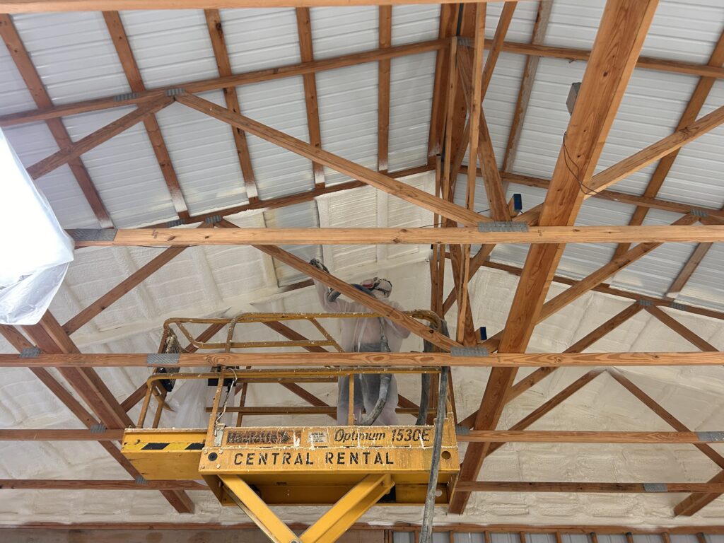 spray foam insulation on metal ceiling